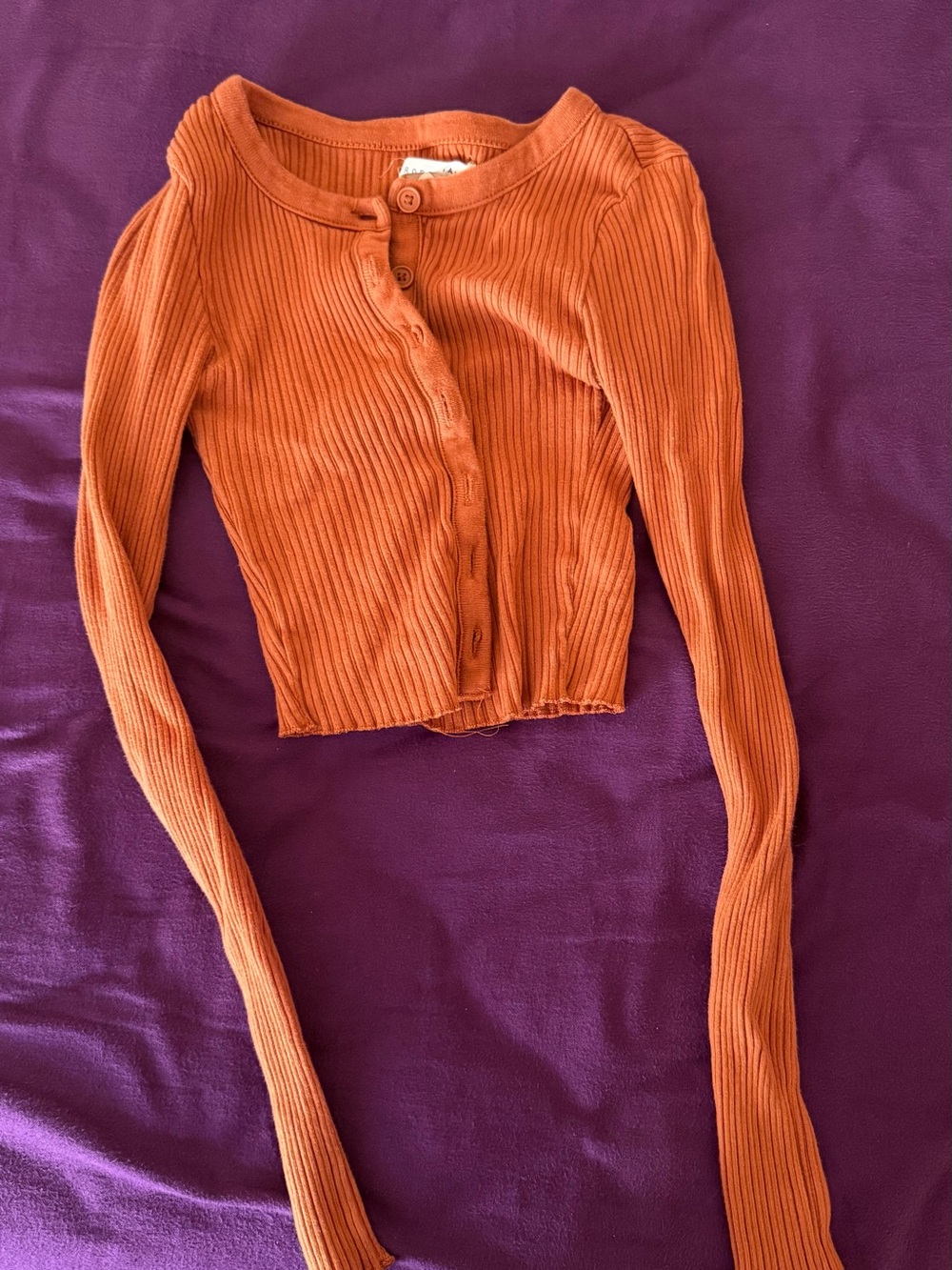 Aeropostale Ribbed Button-Front Long Sleeve Top - Orange